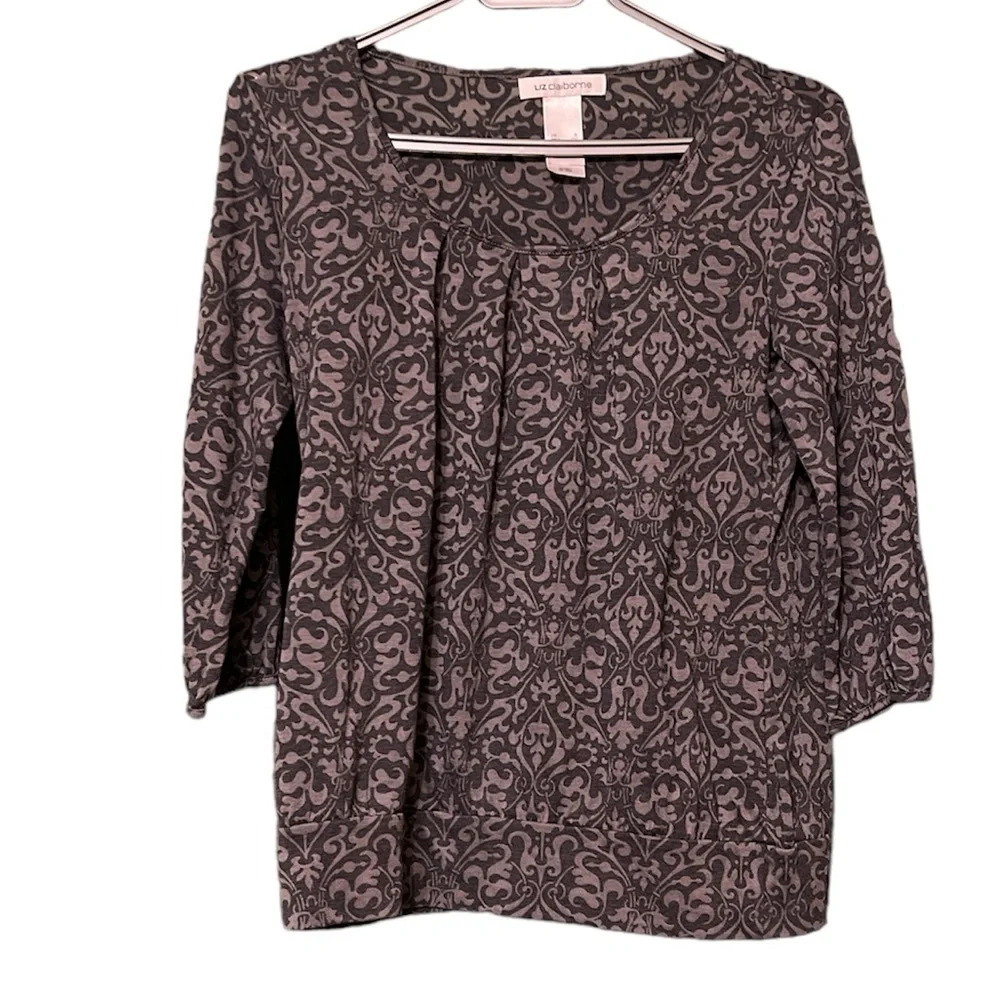 Liz Claiborne Small Gray Semi Sheer Long Sleeve Top